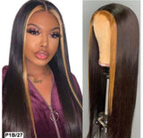 Human Hair Brazilian Remy Highlight Brown Colored Ombre Straight Lace Front Wig