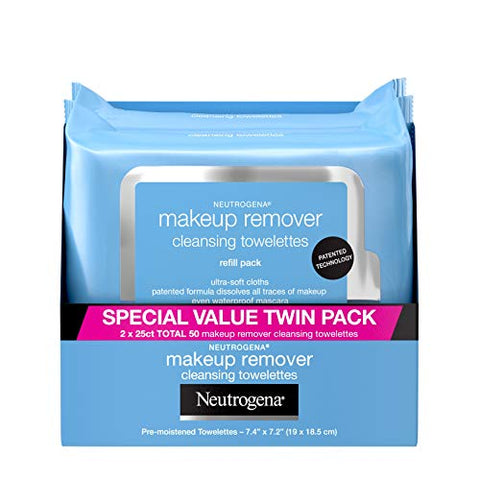 Neutrogena Makeup Remover Cleansing Face Wipes, Twin Pack, 25 Count, 2 Pack