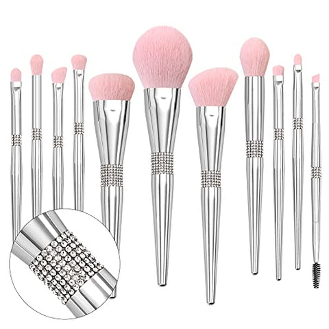 Makeup Brushes Set - Diamond make up brush set for Women (11 Pcs-Silver)