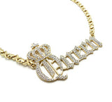 ICED Gold Plated Crowned Queen Pendant & 12mm 18" XO Chain Necklace