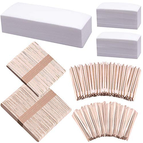 800 Pcs Wax Strips Sticksm  Including 300 Pcs Non Woven Strips, 500 Pcs Wooden Stick