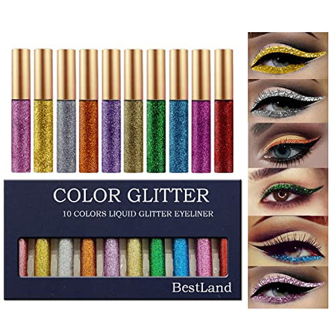 Liquid Glitter Metallic Shimmer Eyeliner Set, 10 Colors