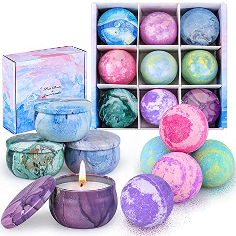 Bath Bombs Gift Set with Candles, 5 Colors