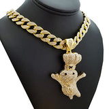 Iced Large Doughboy Pendant & 18" Full Iced Miami Cuban Choker Chain Necklace
