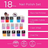 Barbie 18 Pcs Quick Dry Nail Polish Kit and Makeup Set for Girls, Ages 3+