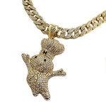 Iced Large Doughboy Pendant & 18" Full Iced Miami Cuban Choker Chain Necklace