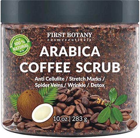 100% Natural Arabica Coffee Scrub with Organic Coffee, Coconut and Shea Butter, 10 oz