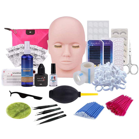 Professional Flat Mannequin Head, Eyelashes Extension, Make Up Practice Exercise Set,  21 pcs