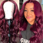 Human Hair Brazilian Red/99J/Burgundy Body Wave Remy Pre Plucked Lace Front Wigs