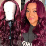Human Hair Brazilian Red/99J/Burgundy Body Wave Remy Pre Plucked Lace Front Wigs